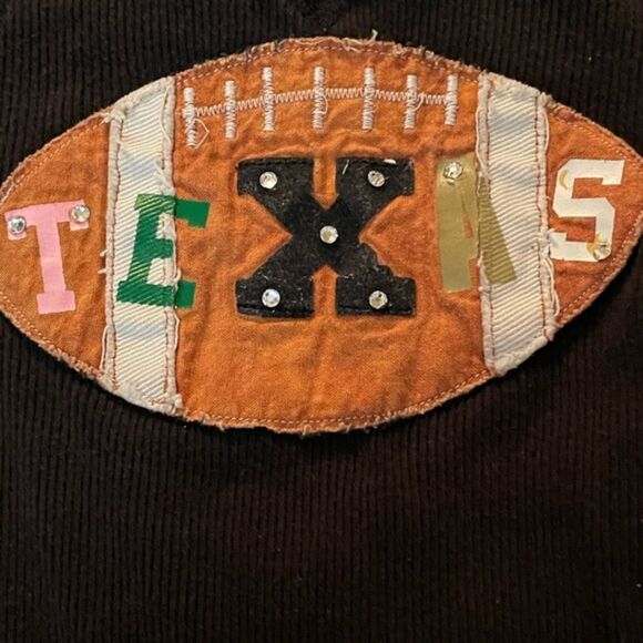 XS (2.4) Hip Together black lobby crew neck sleeve ribbed “Texas” football shirt - Picture 4 of 10